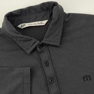 Travis Mathew Polo Mens Medium Polo Shirt Charcoal Micro Stripe Golf Athleisure